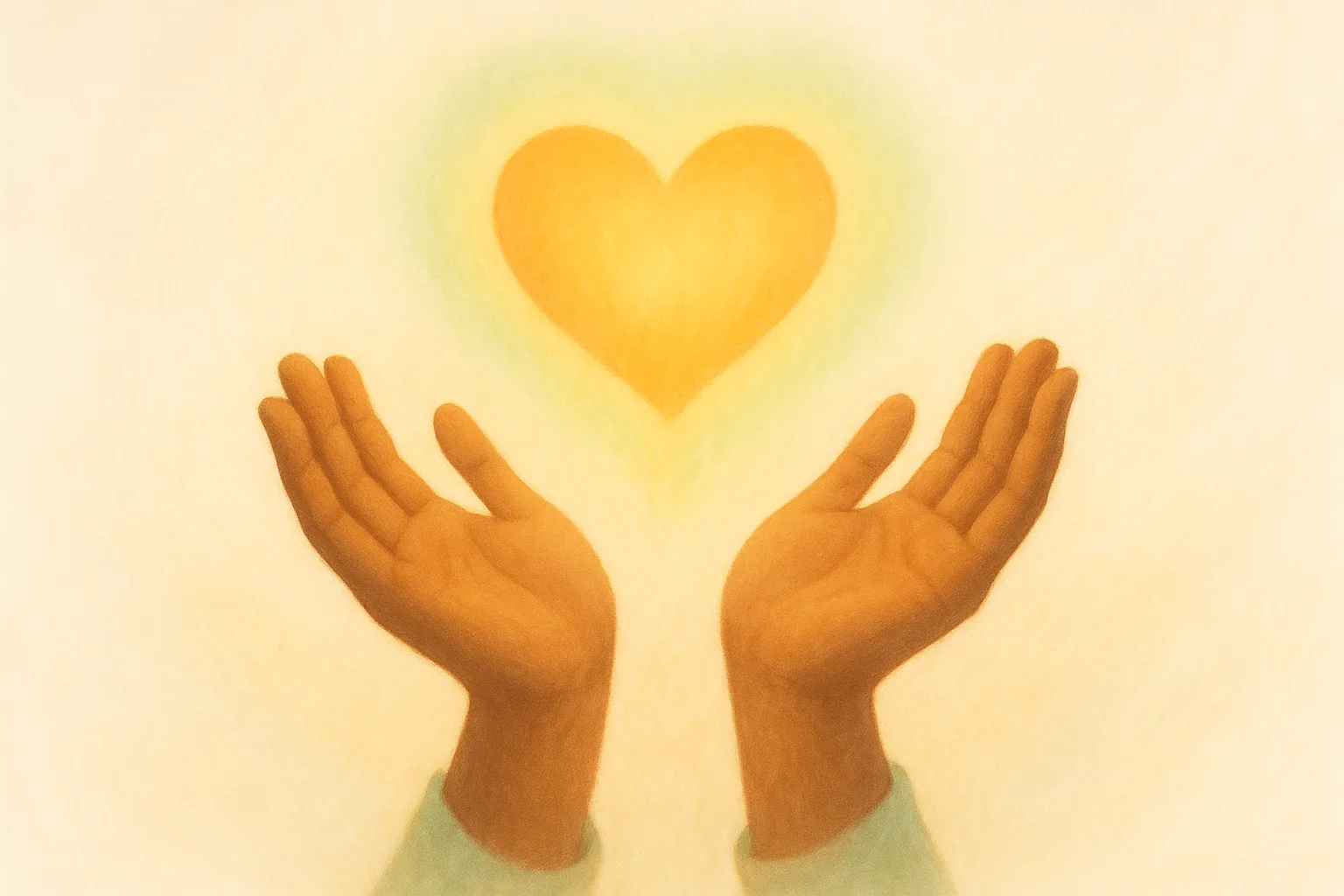 Hands offering a glowing heart